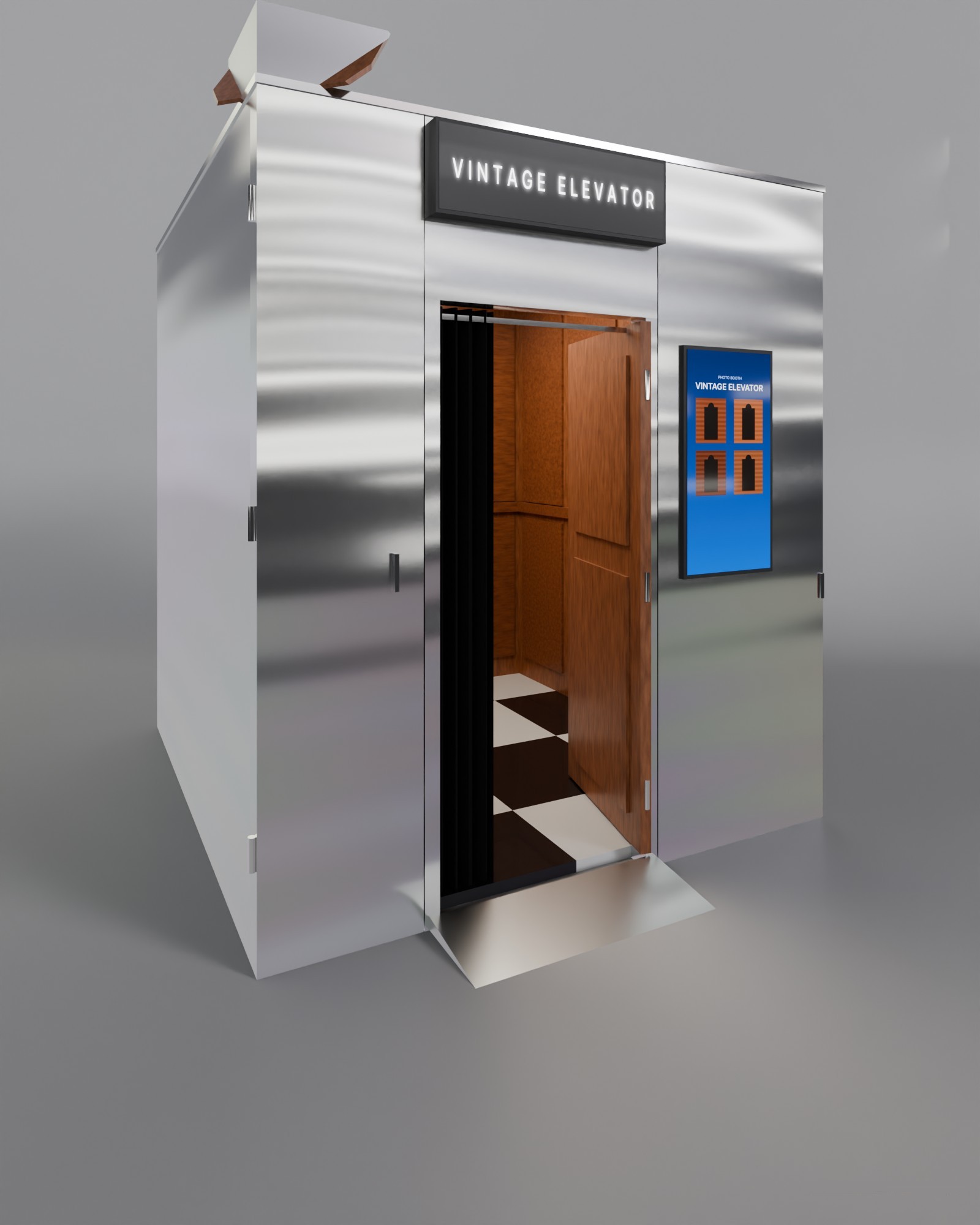 빈티지 엘리베이터 부스 — CAD 3D 렌더