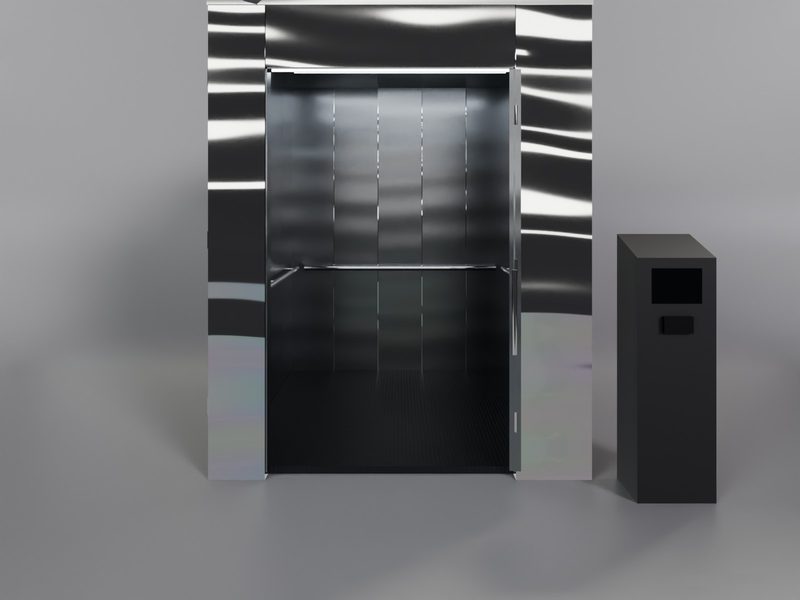 스텐 엘리베이터 부스 CAD 3D 렌더 — 정면